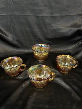 Iridescent Gold Carnival Glass Tea Cups - Set of 4